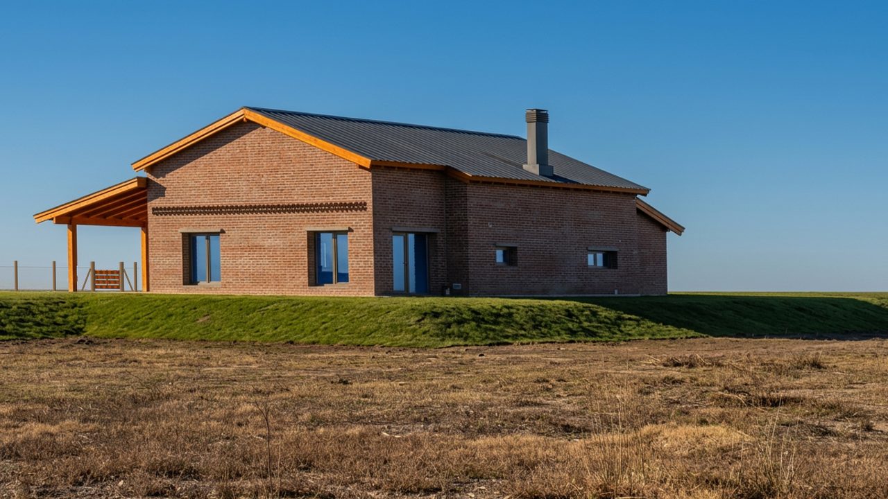 Modelo 3D: vivienda de ladrillo en El Vergel, contrafrente, desde el mismo punto de vista